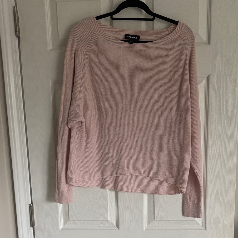 Express Pink Ribbed Boatneck Crewneck Sweater